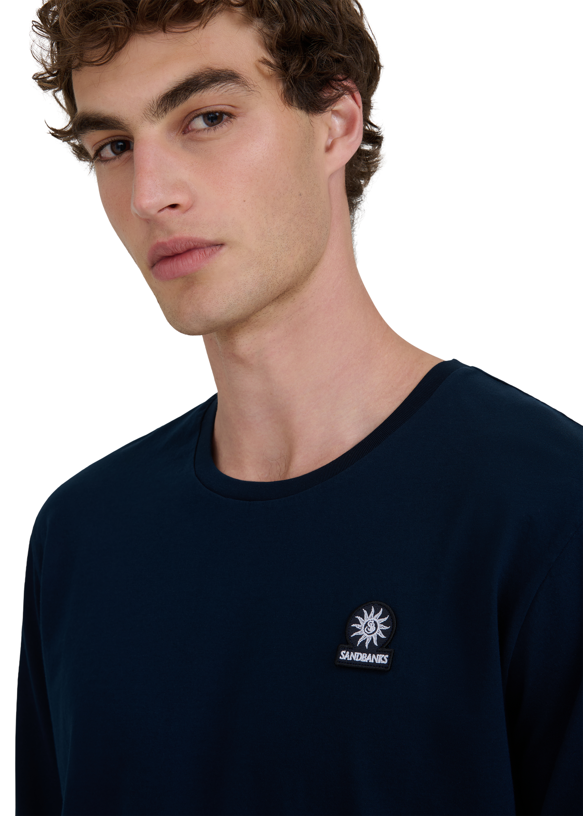 Mercerised Cotton Long Sleeve T-Shirt - Navy