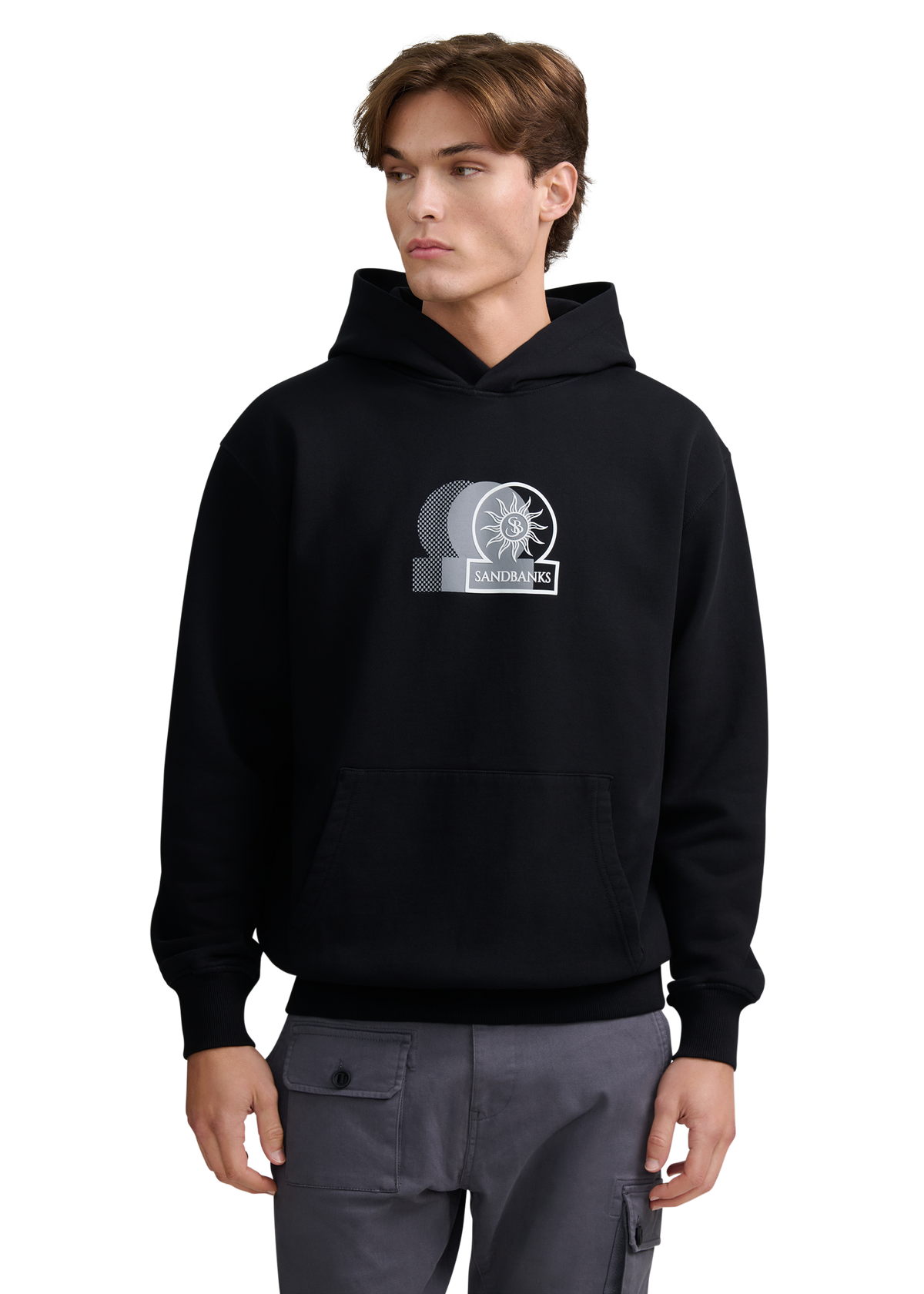 Contrast Fade Logo Print Hoodie - Black