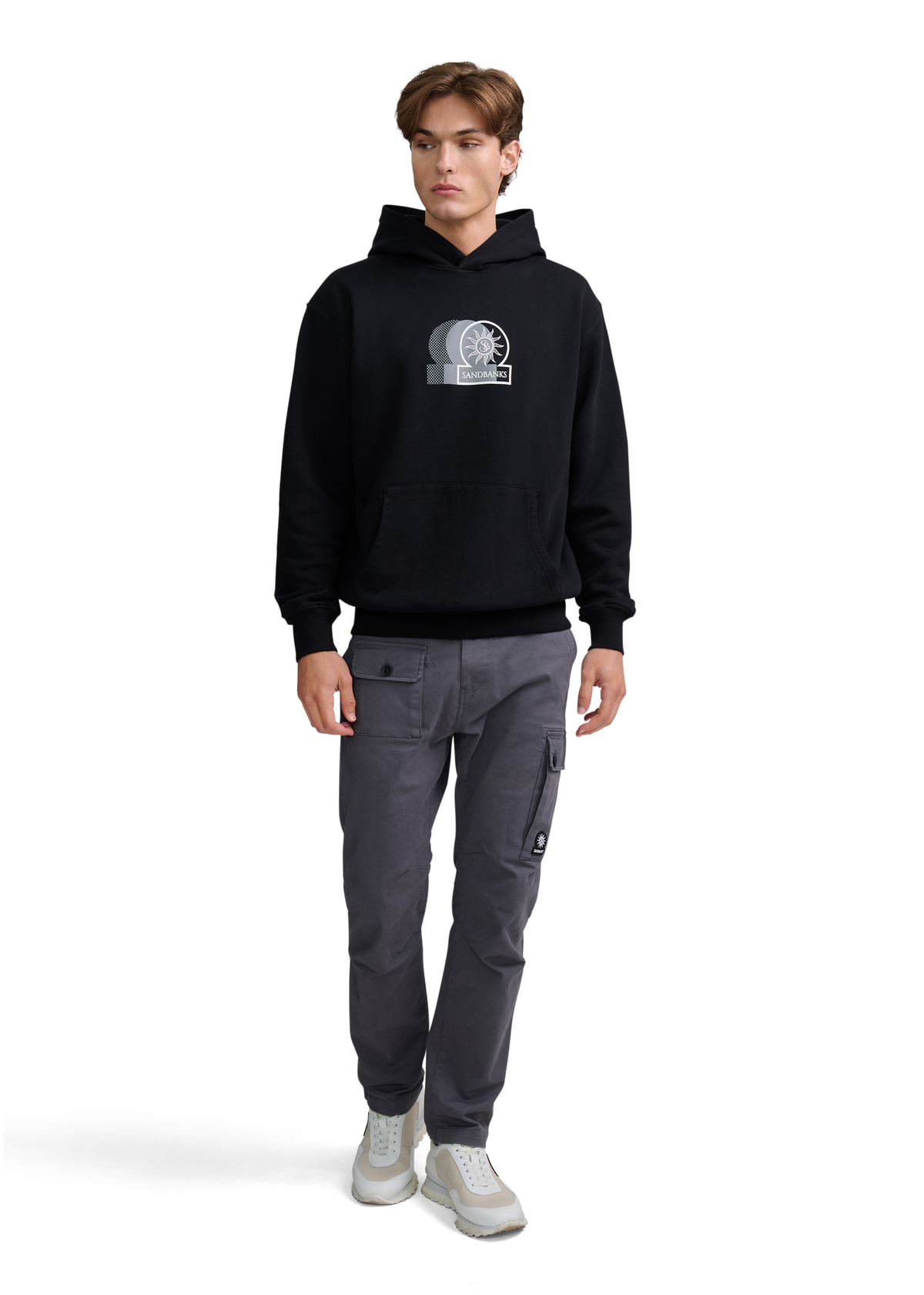 Contrast Fade Logo Print Hoodie - Black