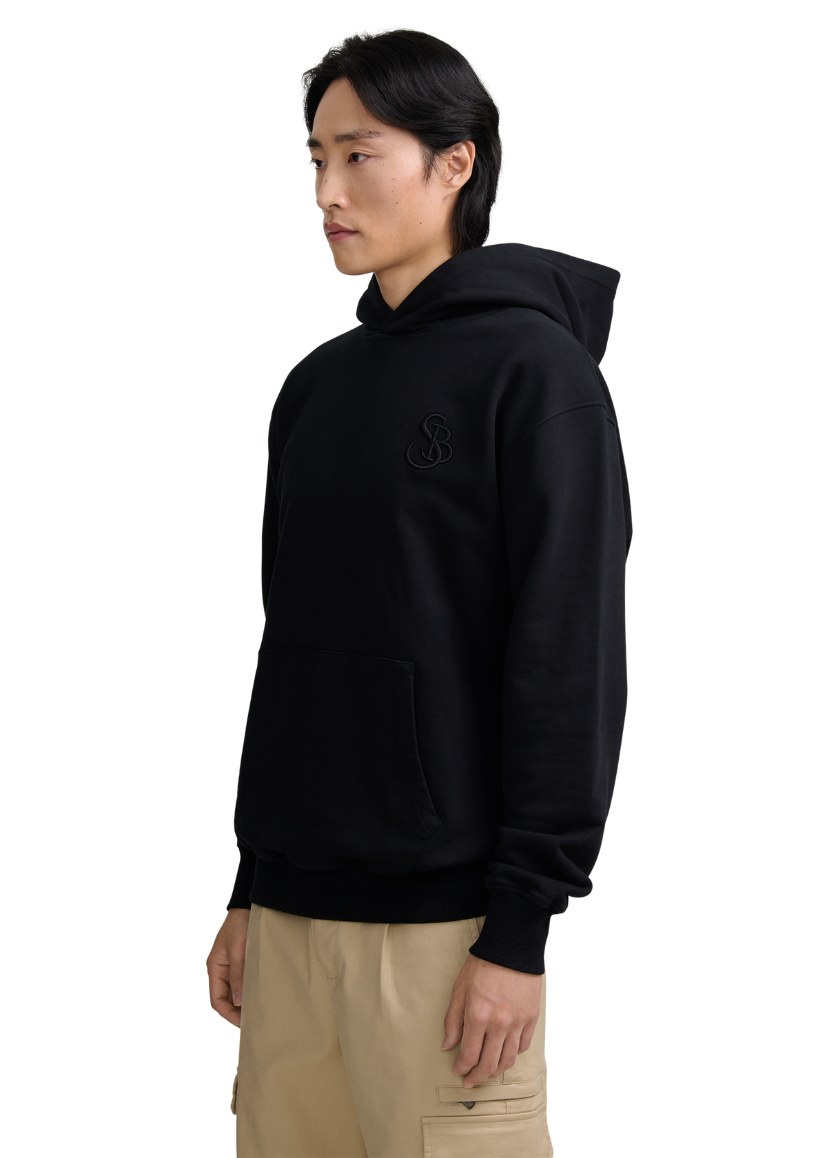 SB Embroidered Cotton Hoodie - Black