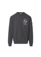 Dark gray sweatshirt with logo and text on a white background