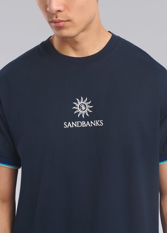 Sandbanks Tipped Sleeve T-Shirt - Navy - Sandbanks