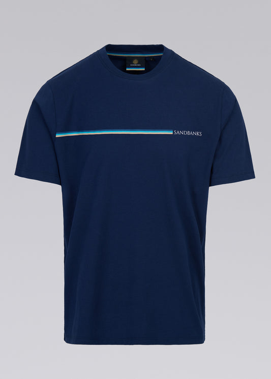 Sandbanks Tri-colour Stripe T-Shirt - Navy