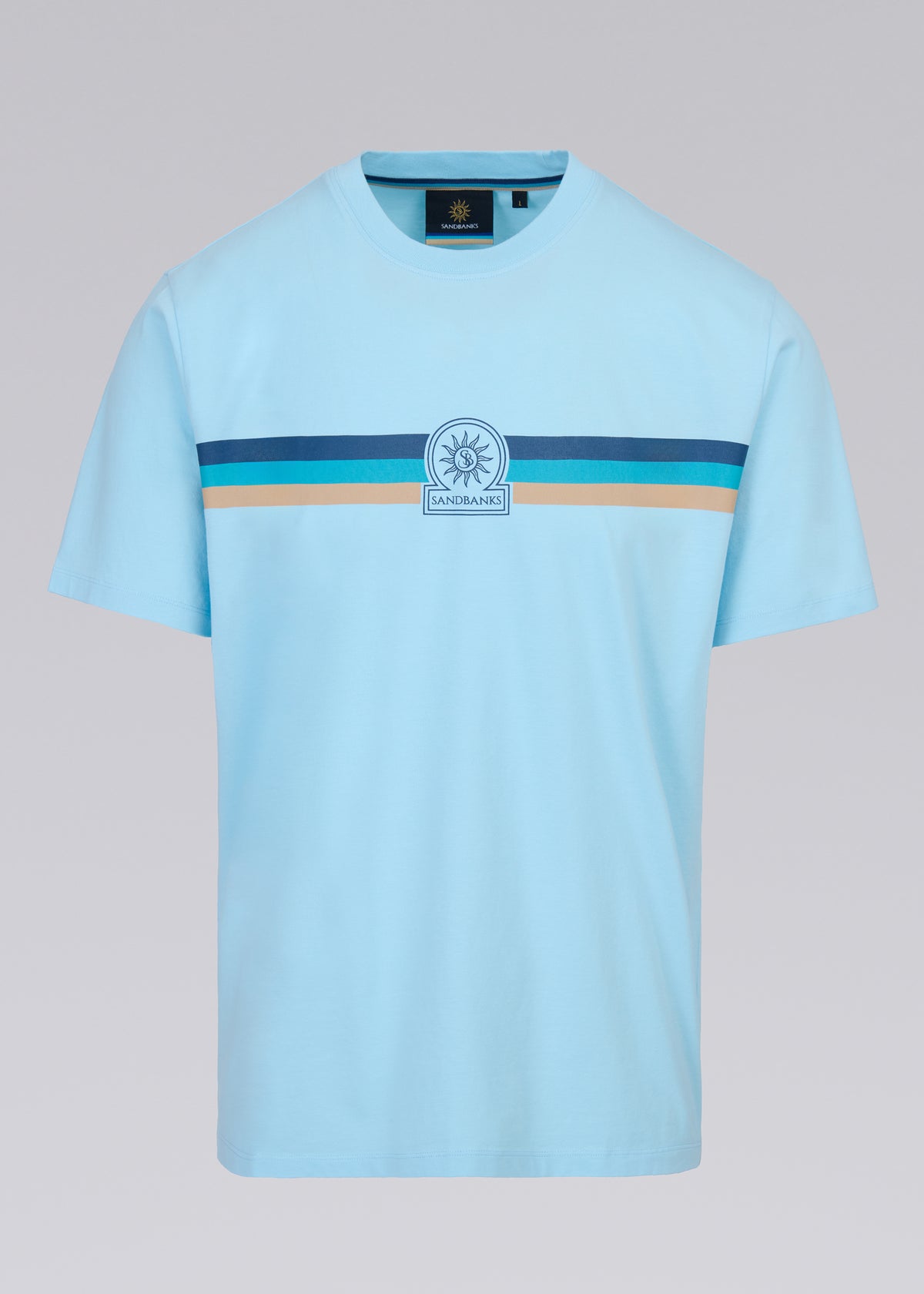 Sandbanks Tri-colour Logo T-Shirt - Crystal Blue