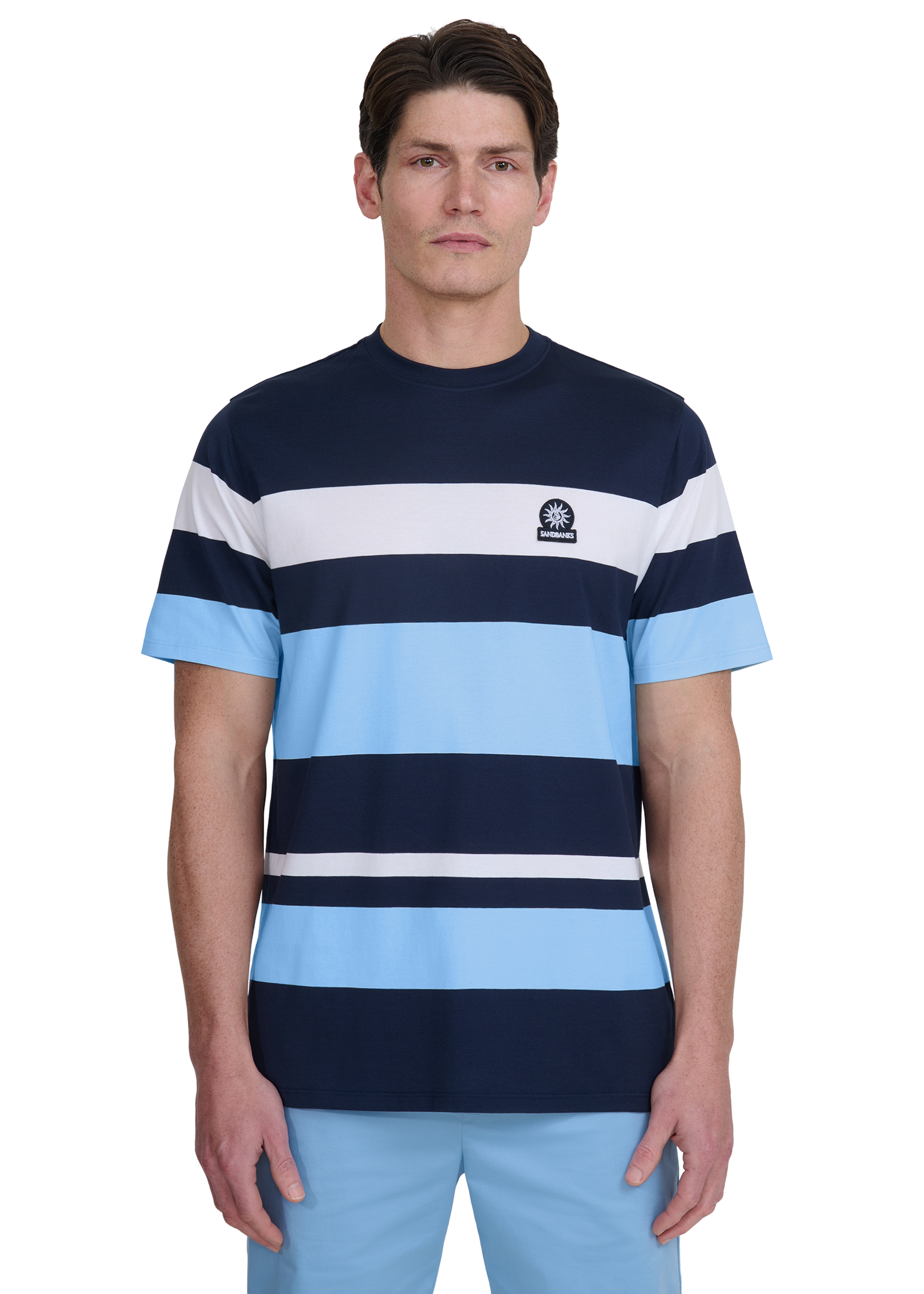 Sandbanks Mercerised Stripe T-Shirt - Navy