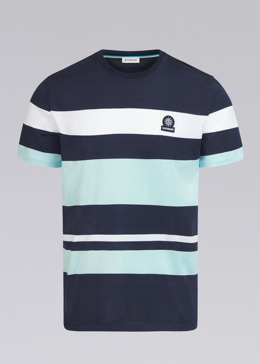 Sandbanks Mercerised Stripe T-Shirt - Navy/White/C.Blue
