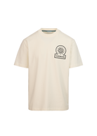 Beige t-shirt with a logo on a white background