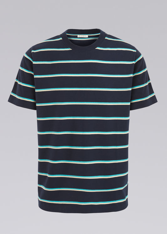 Sandbanks Tri-Colour Mini Stripe T-Shirt - Navy