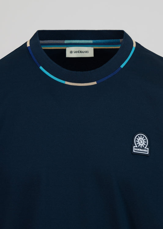 Sandbanks Tri-colour Neck T-Shirt - Navy