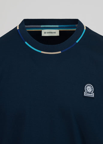 Sandbanks Tri-colour Neck T-Shirt - Navy