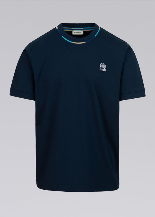 Sandbanks Tri-colour Neck T-Shirt - Navy