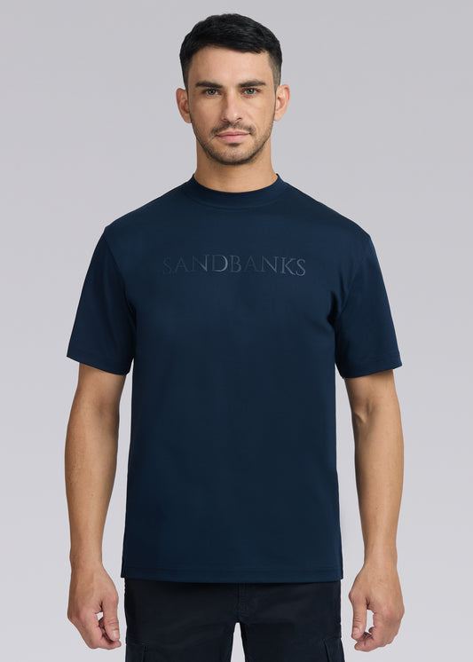 Sandbanks Raised Rubber Interlock T-Shirt - Navy