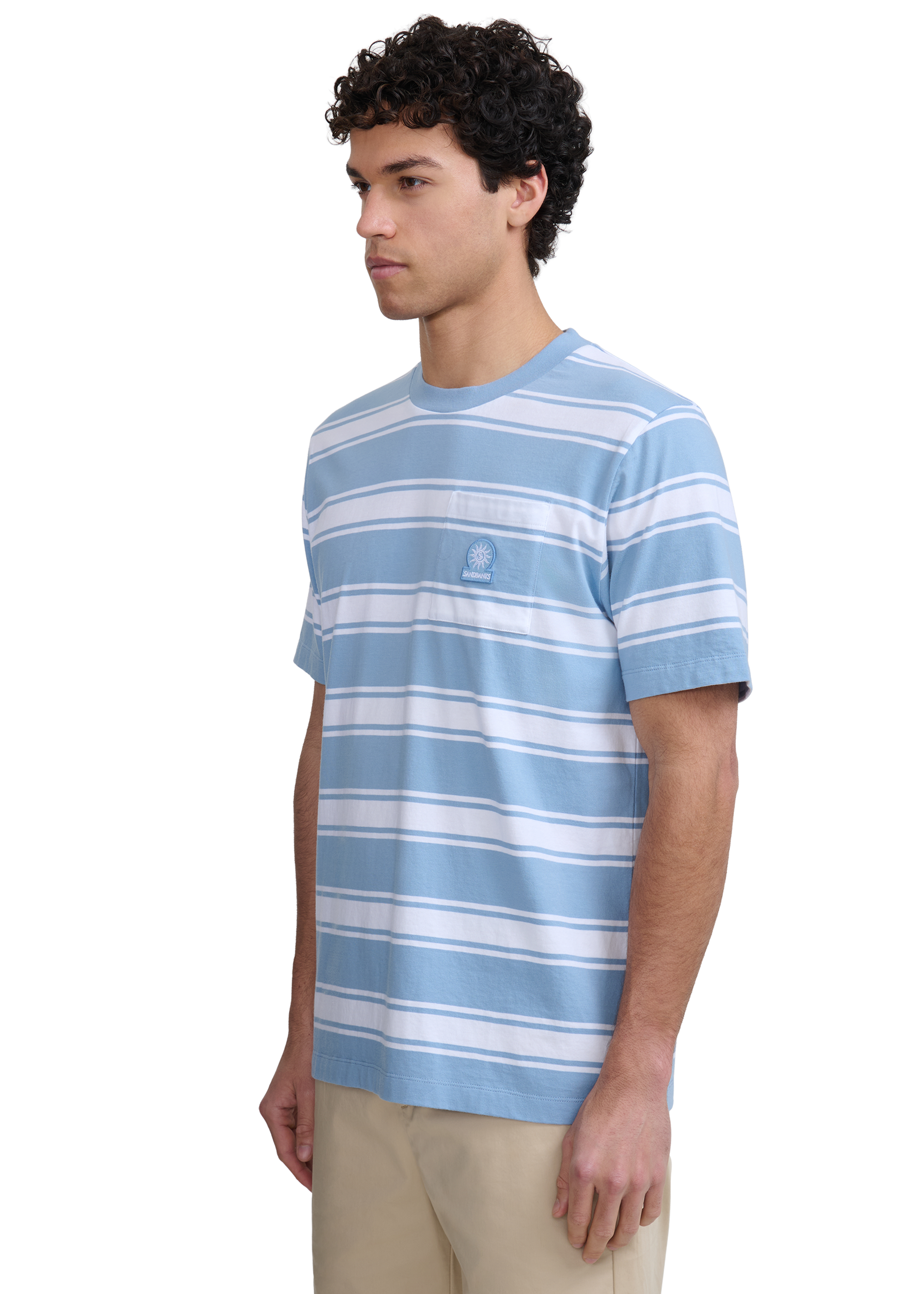 Stripe Pocket Cotton T-Shirt - Dusty Blue