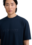 Raised Stripe Logo Print T-Shirt - Navy
