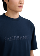 Raised Stripe Logo Print T-Shirt - Navy