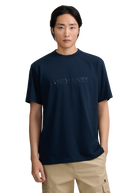 Raised Stripe Logo Print T-Shirt - Navy