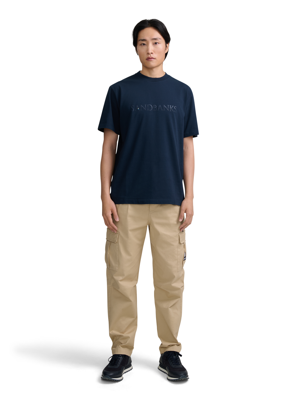 Raised Stripe Logo Print T-Shirt - Navy