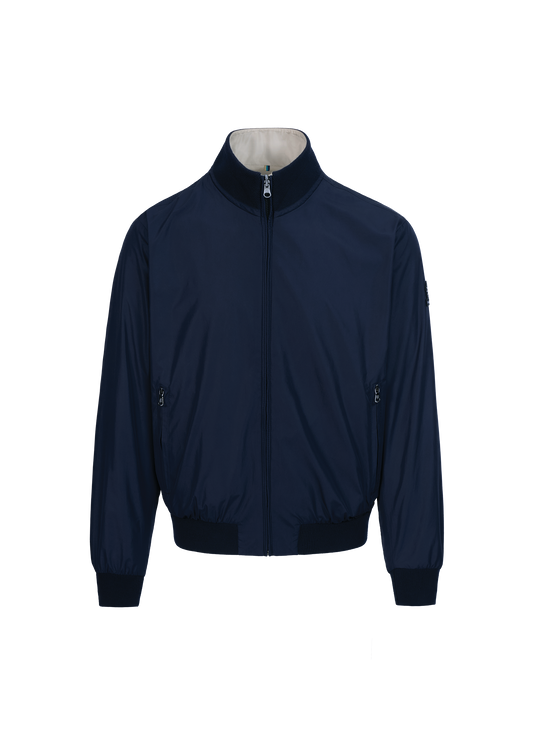 Sandbanks Reversible Funnel Neck Bomber Jacket - Navy & Stone