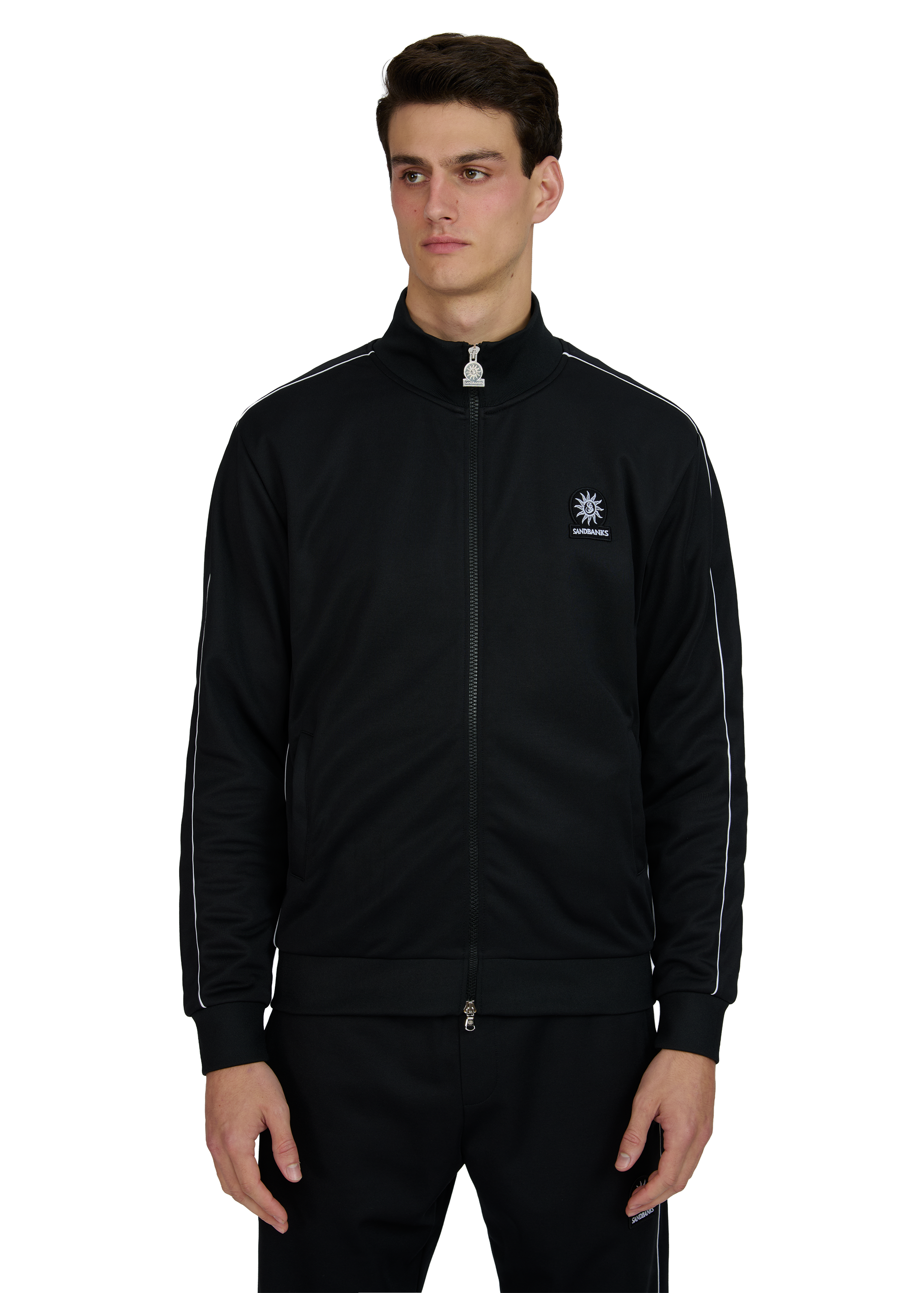 Sandbanks Piped Tricot Track Jacket - Black