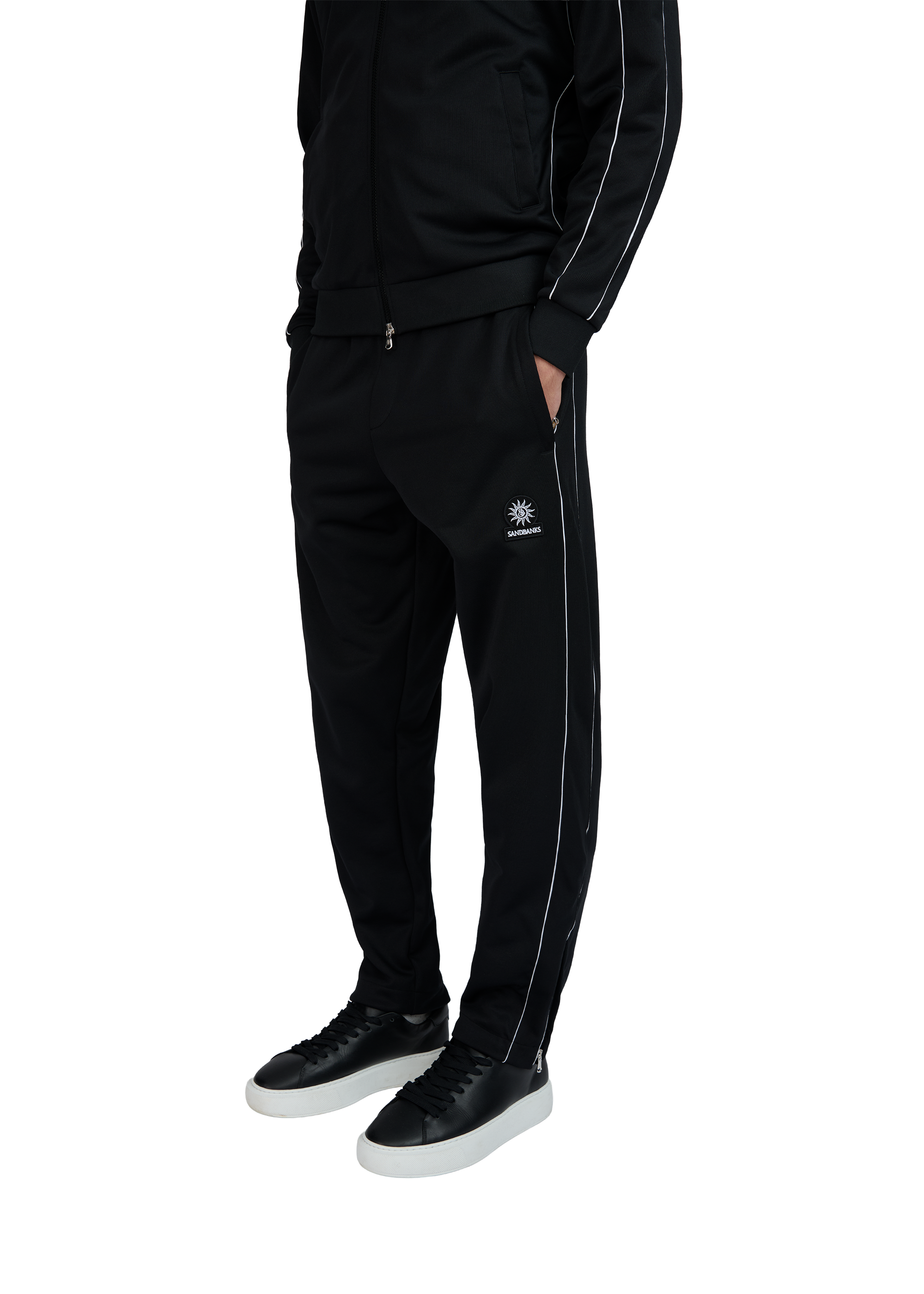 Sandbanks Piped Tricot Track Pant - Black