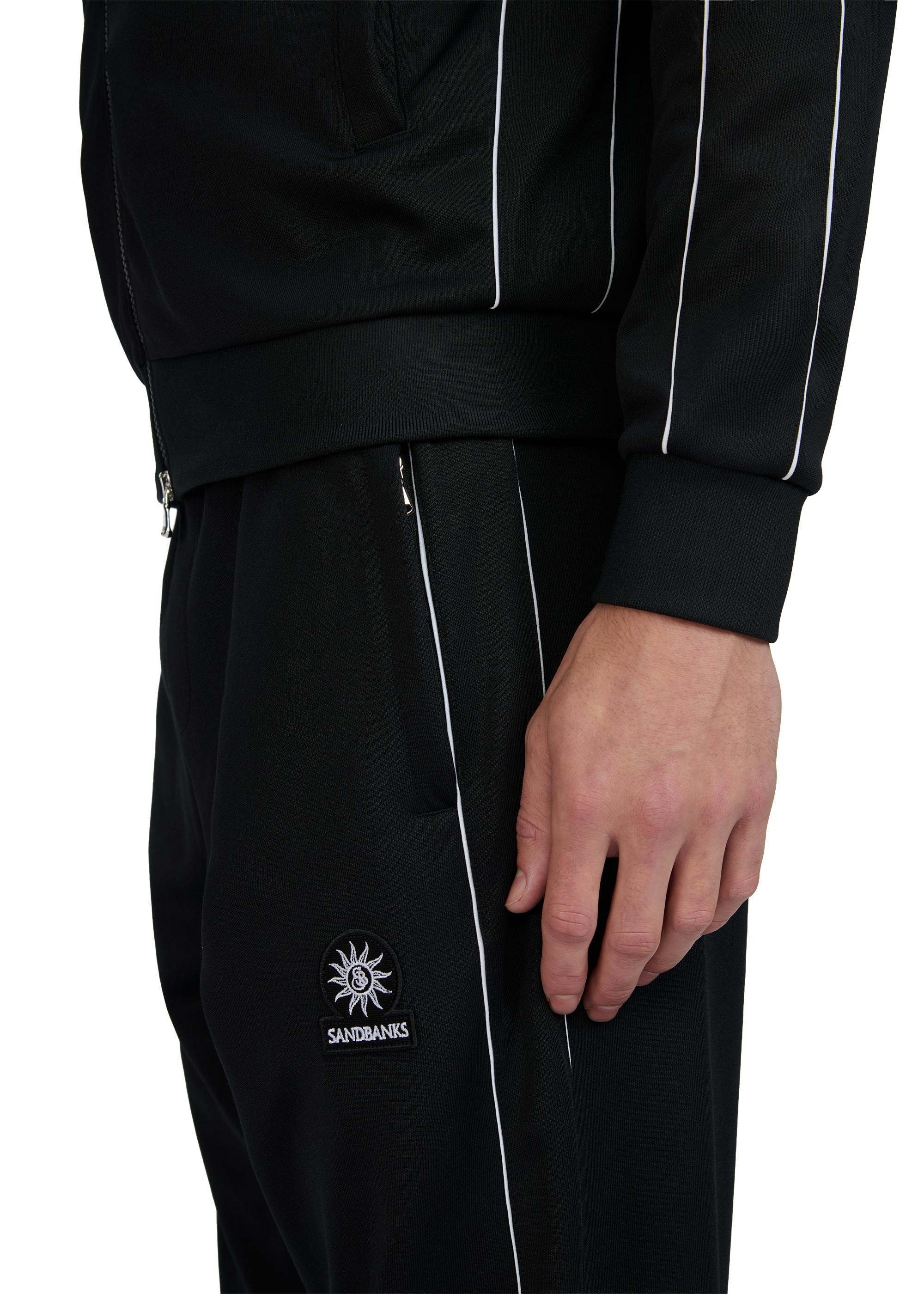 Sandbanks Piped Tricot Track Pant - Black