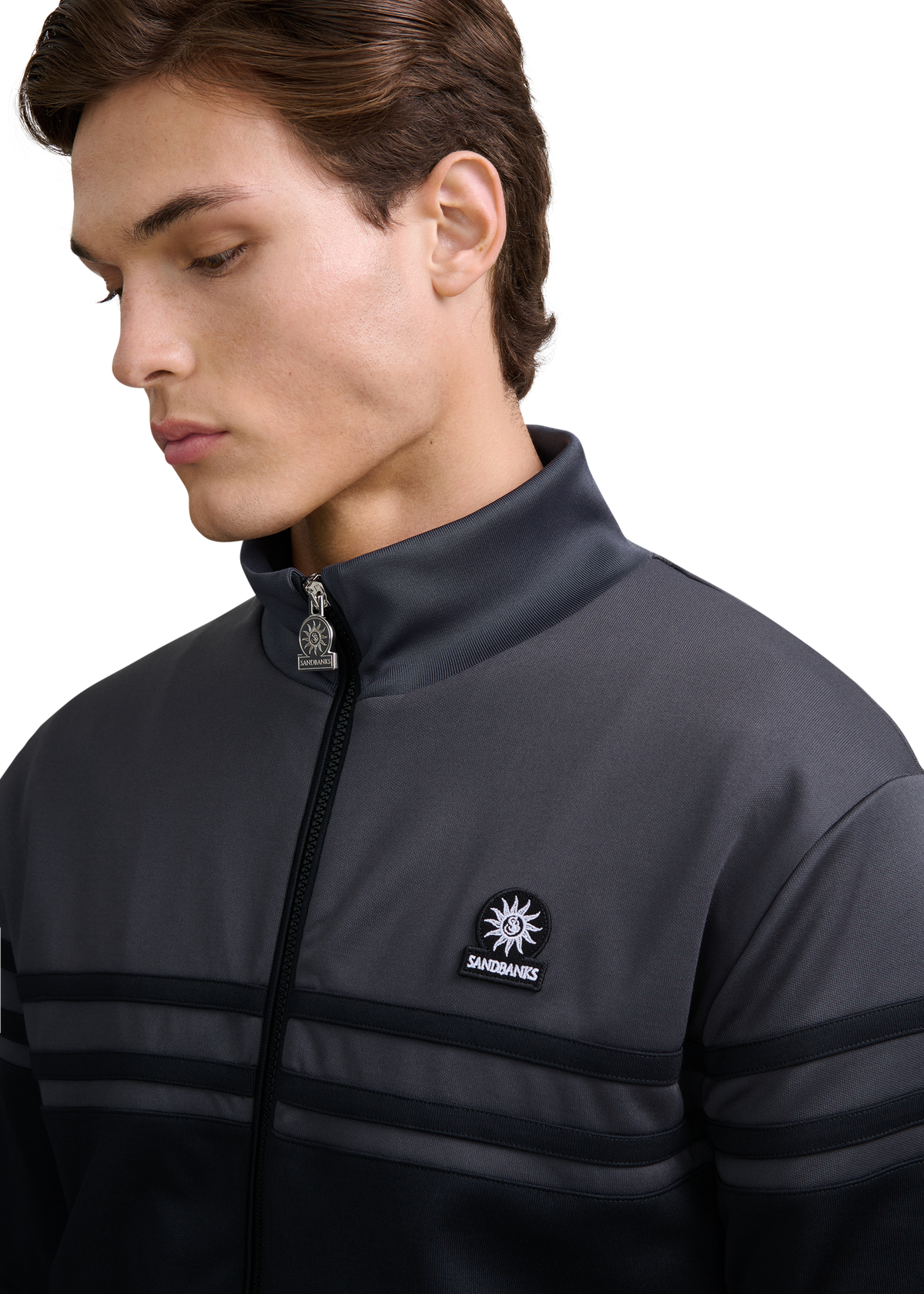 Contrast Stripe Appliqué Track Jacket - Black/Anthracite