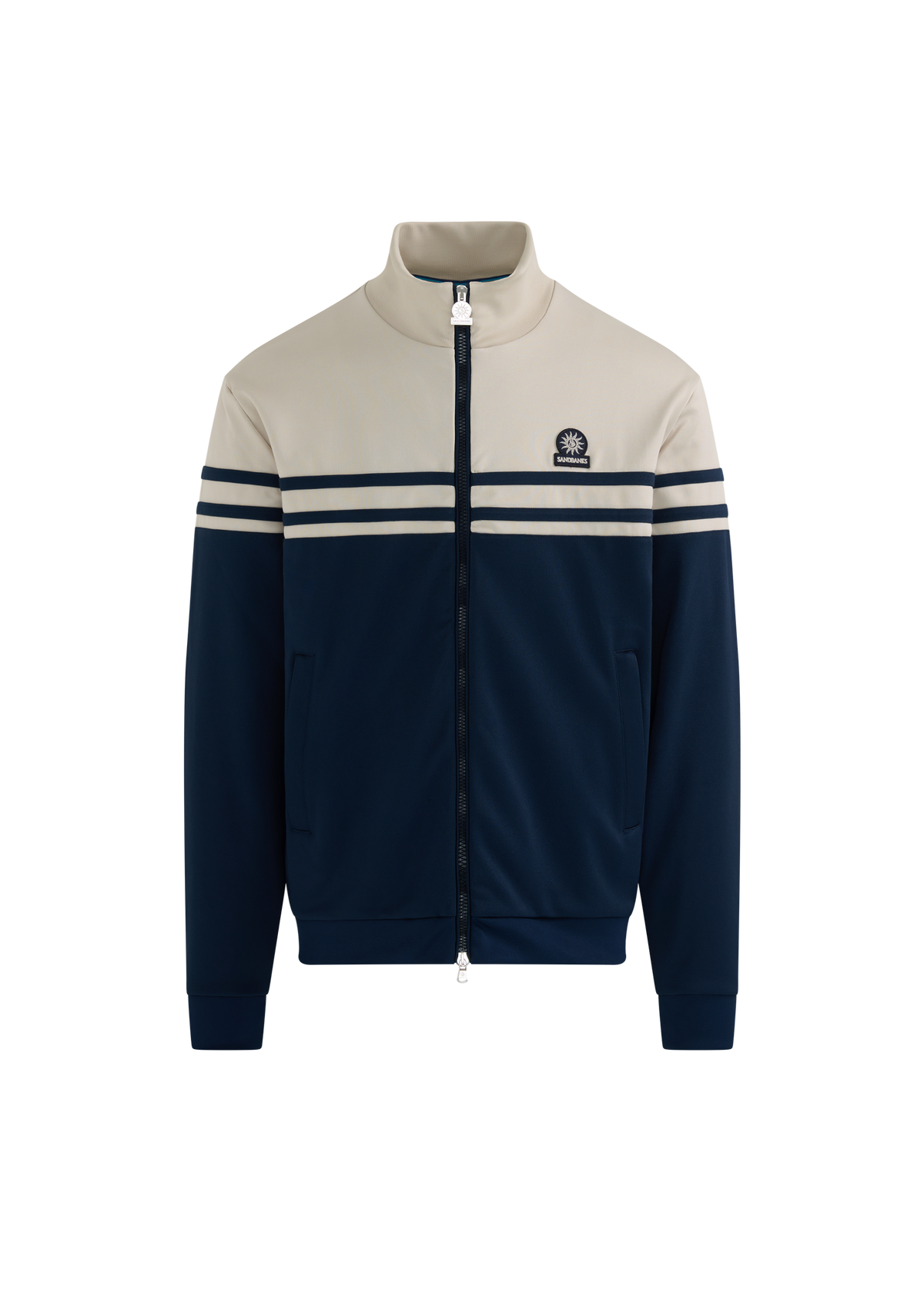 Contrast Stripe Appliqué Track Jacket - Navy/Stone
