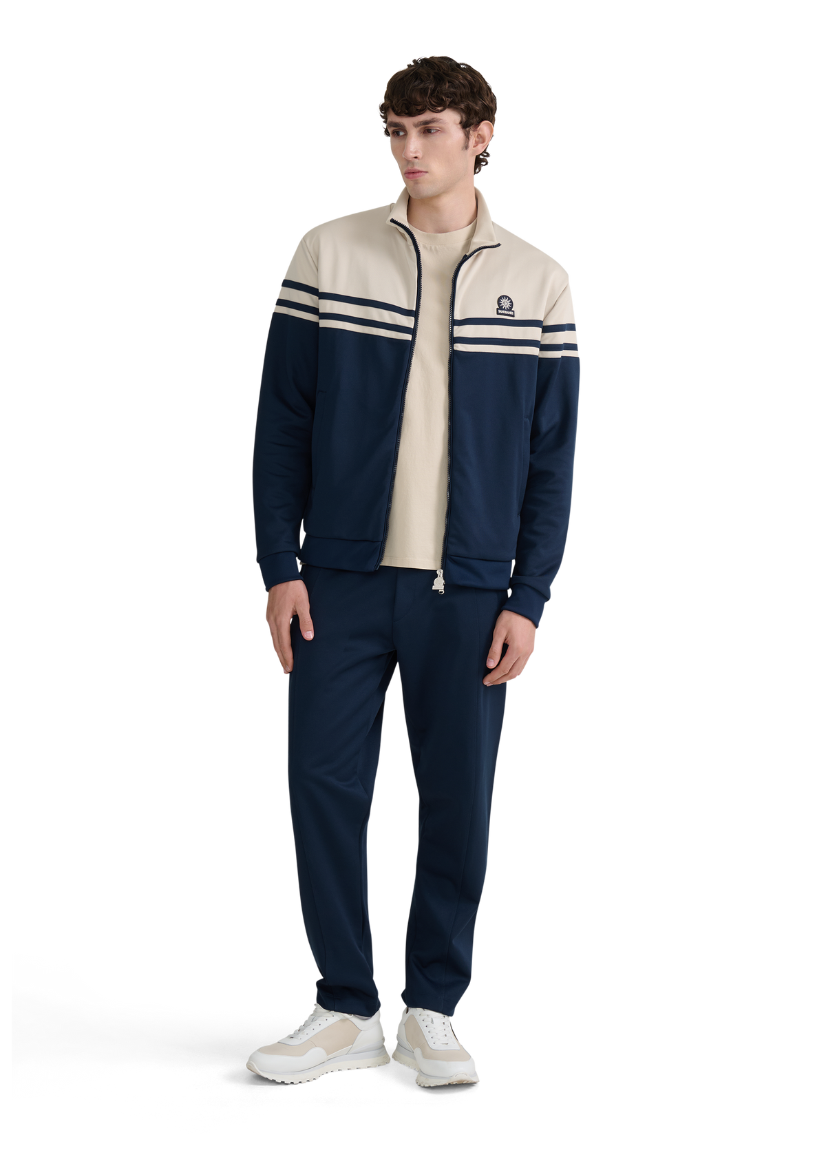 Contrast Stripe Appliqué Track Jacket - Navy/Stone