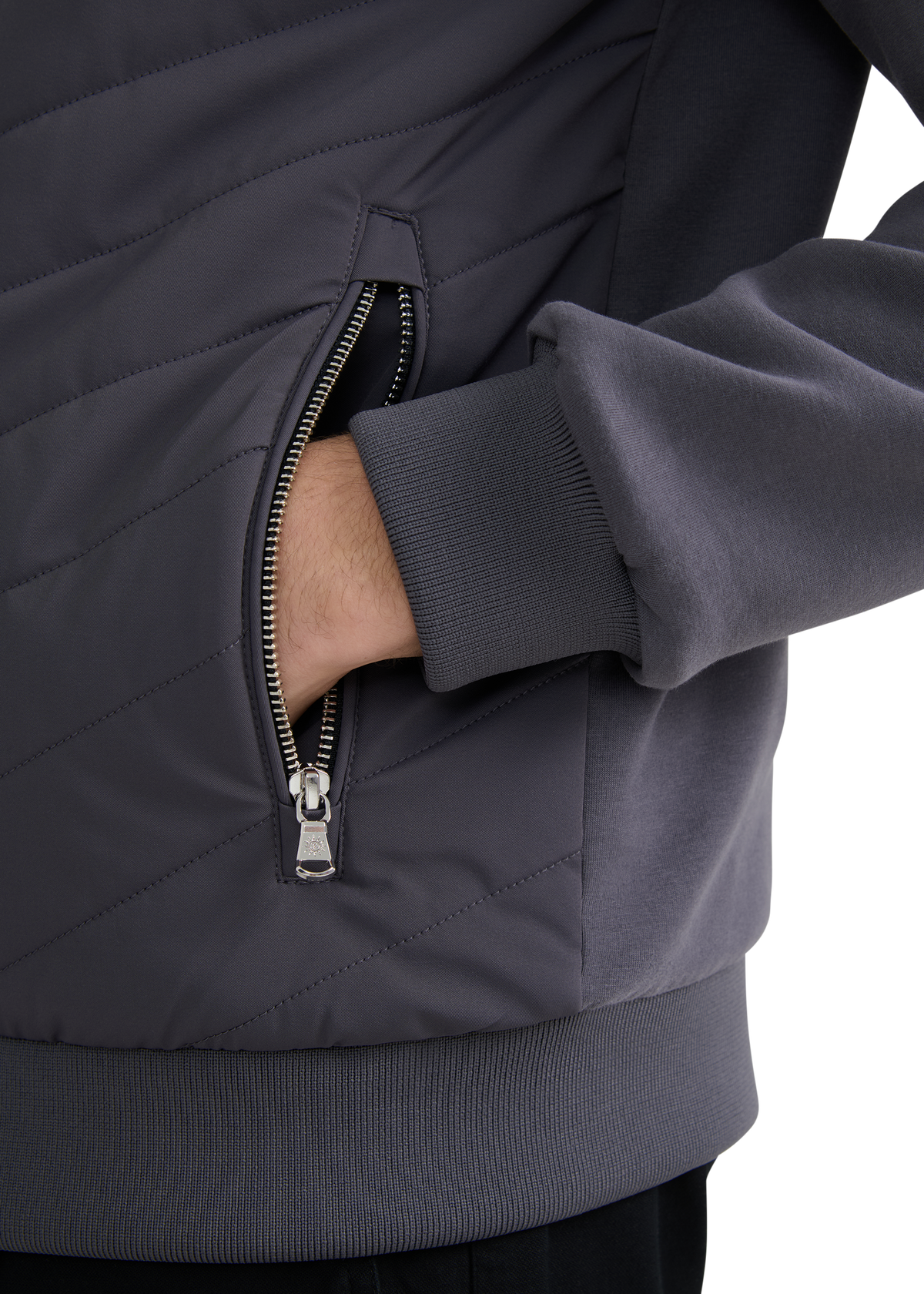Chevron Quilted Interlock Sweatshirt - Charcoal