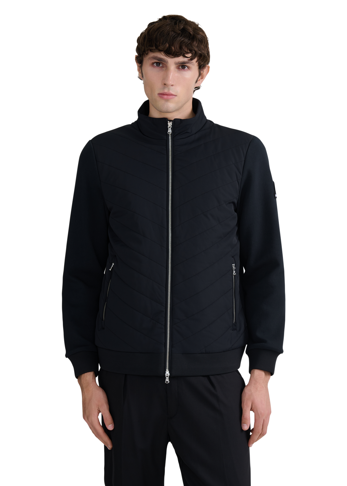 Chevron Quilted Knit Sweatshirt - Black