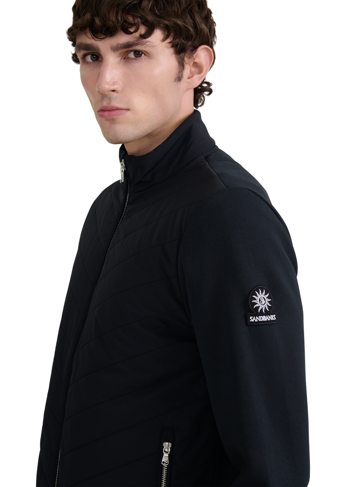 Chevron Quilted Knit Sweatshirt - Black