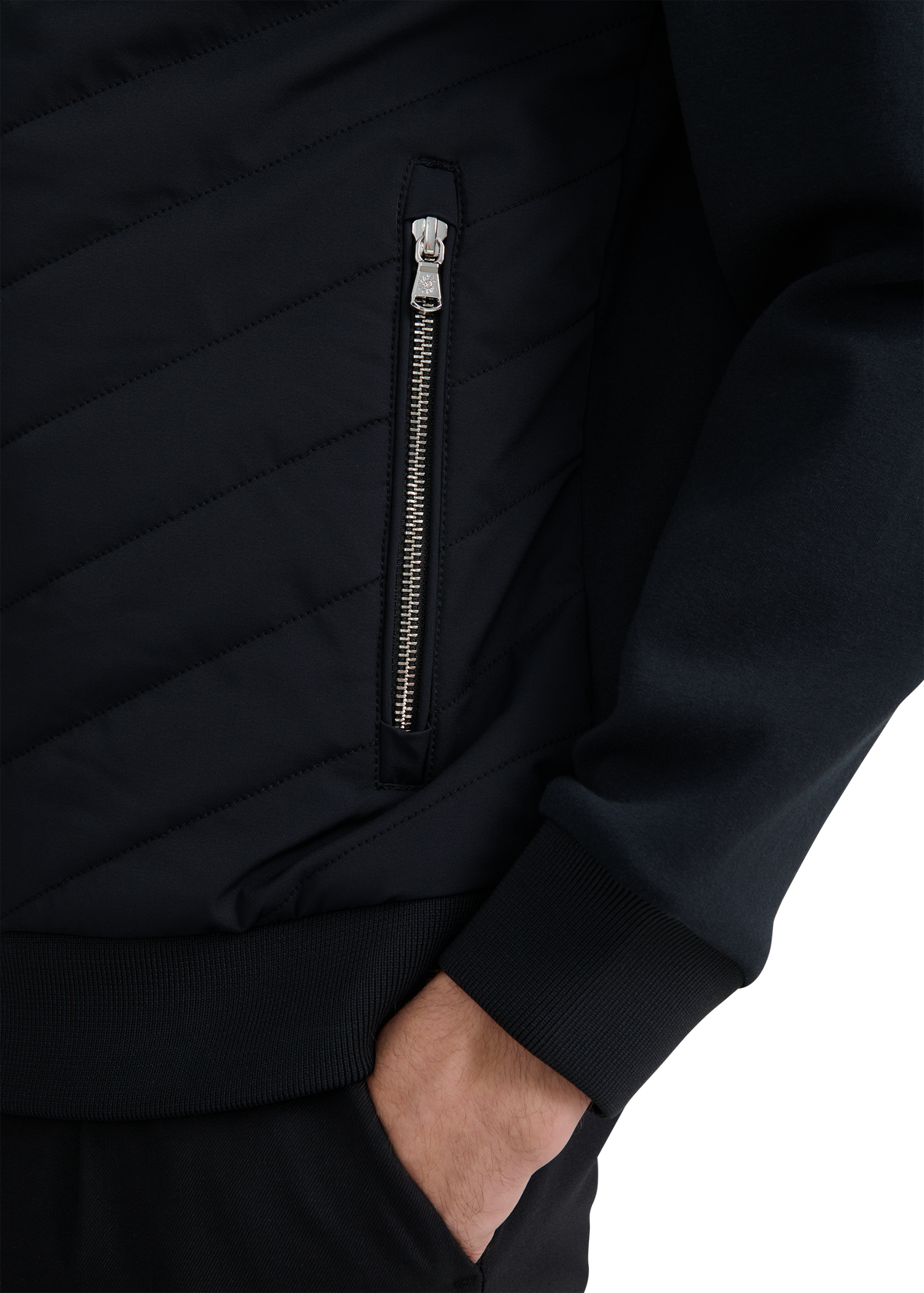 Chevron Quilted Knit Sweatshirt - Black
