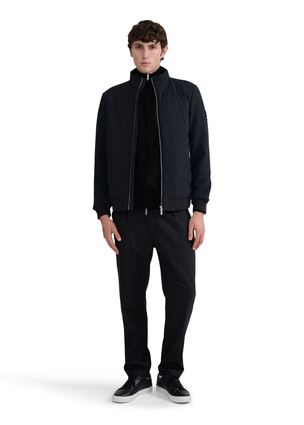 Chevron Quilted Knit Sweatshirt - Black