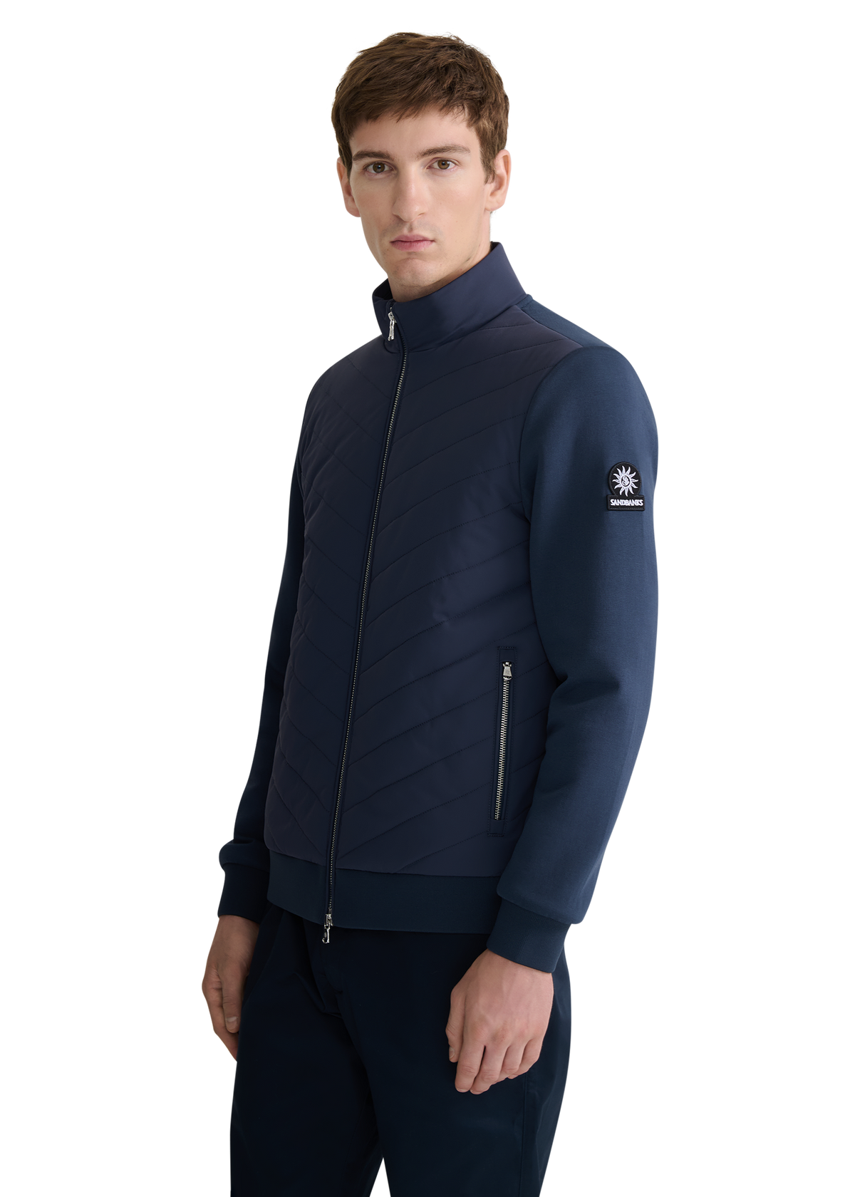 Chevron Quilted Knit Sweatshirt - Navy