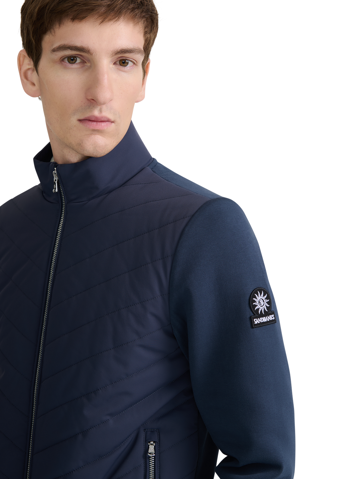 Chevron Quilted Knit Sweatshirt - Navy
