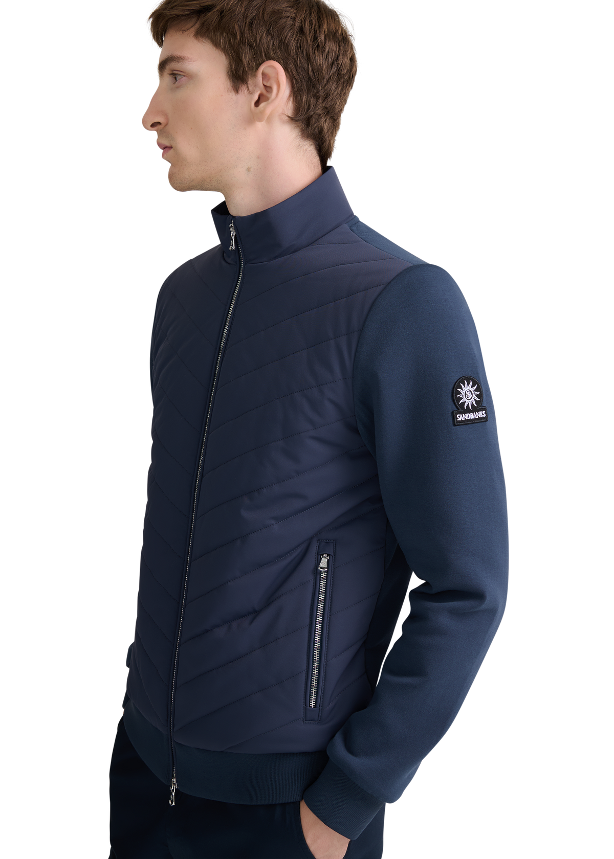 Chevron Quilted Knit Sweatshirt - Navy