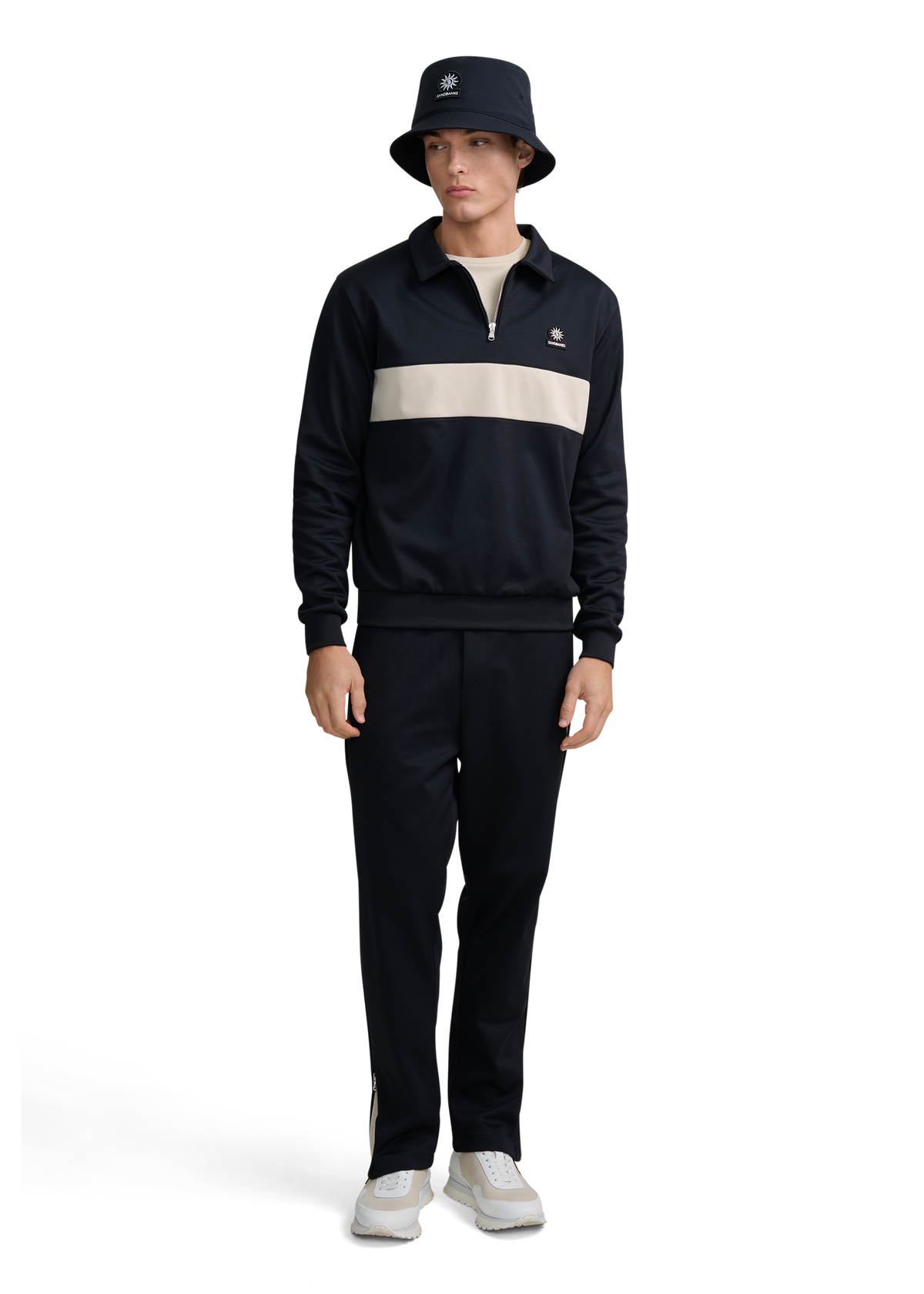 Collared Quarter Zip Sweatshirt - Black/Stone