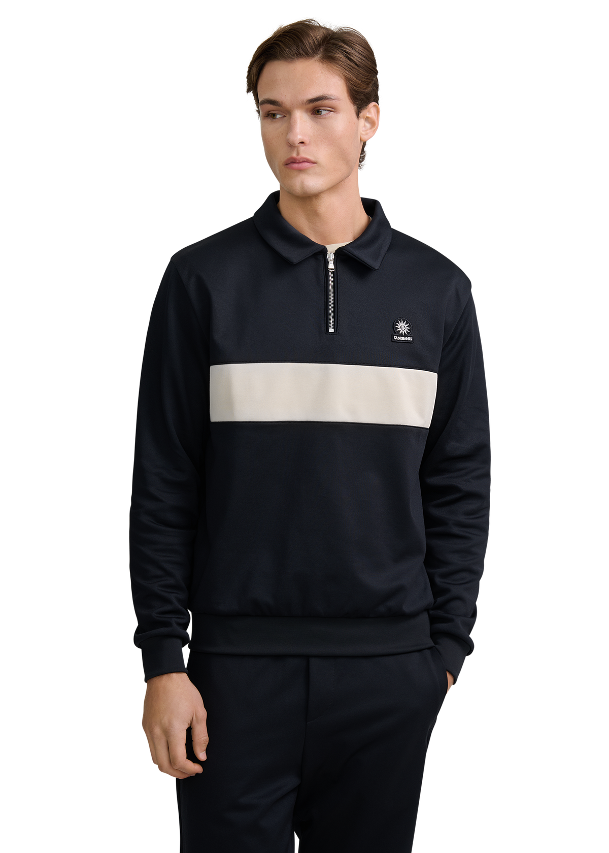 Collared Quarter Zip Sweatshirt - Black/Stone