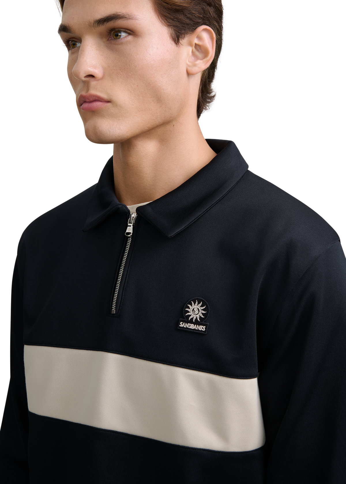 Collared Quarter Zip Sweatshirt - Black/Stone