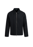 Black jacket with a zipper on a white background