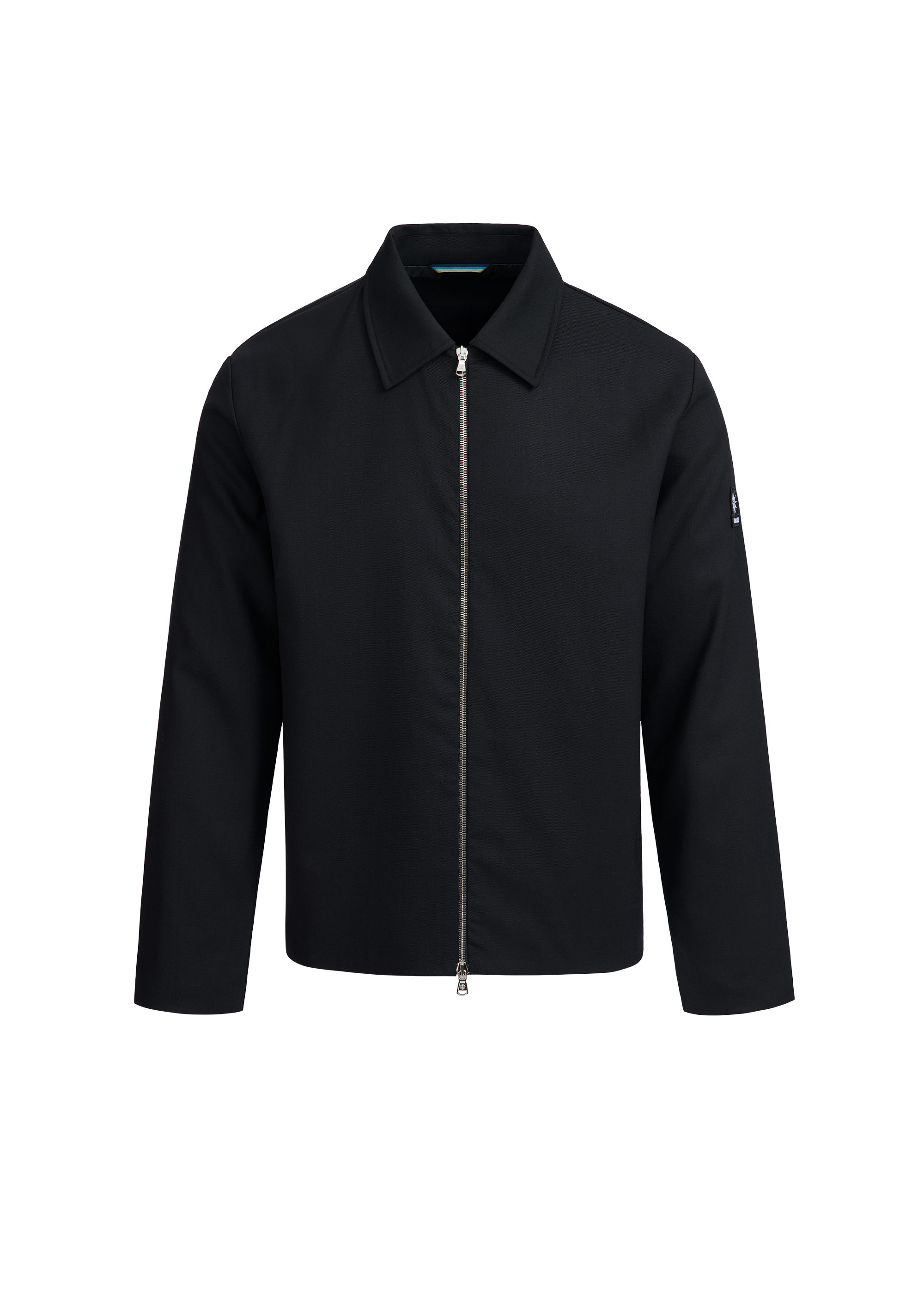 Black jacket with a zipper on a white background