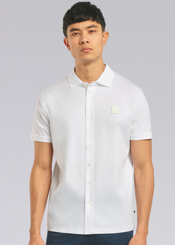 Sandbanks Full Button Interlock Polo Shirt - White