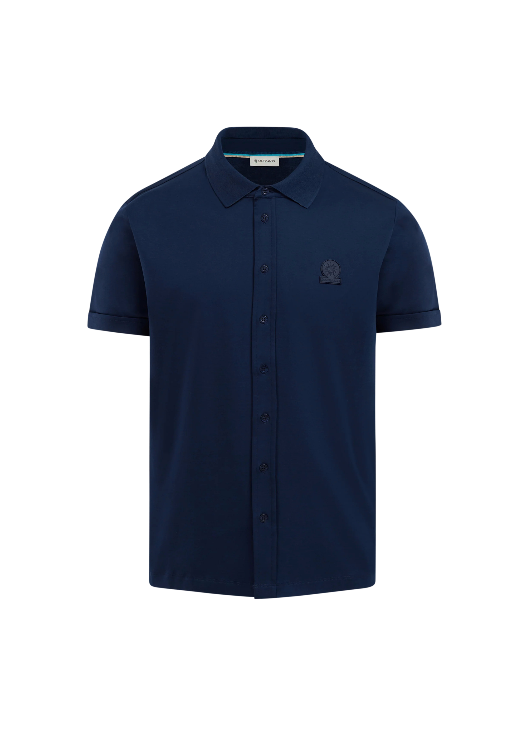 Sandbanks Full Button Interlock Polo Shirt - Navy