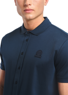 Sandbanks Full Button Interlock Polo Shirt - Navy