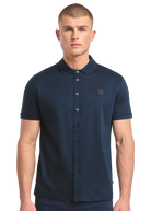 Sandbanks Full Button Interlock Polo Shirt - Navy