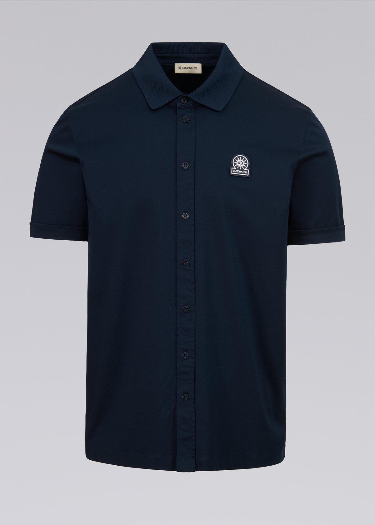 Sandbanks Full Button Interlock Polo Shirt - Navy