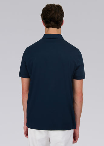 Sandbanks Full Button Interlock Polo Shirt - Navy