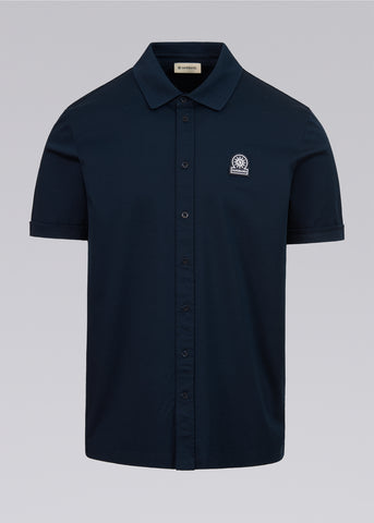 Sandbanks Full Button Interlock Polo Shirt - Navy