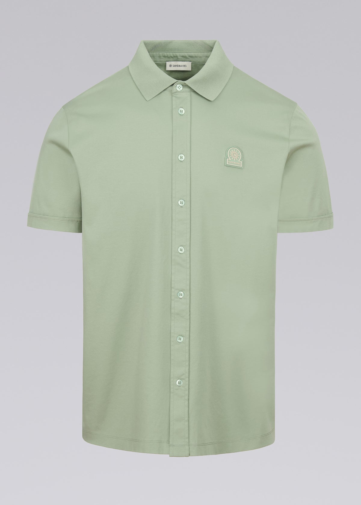 Sandbanks Full Button Interlock Polo Shirt - Sage