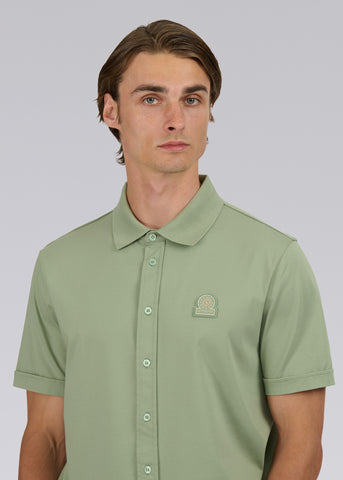 Sandbanks Full Button Interlock Polo Shirt - Sage